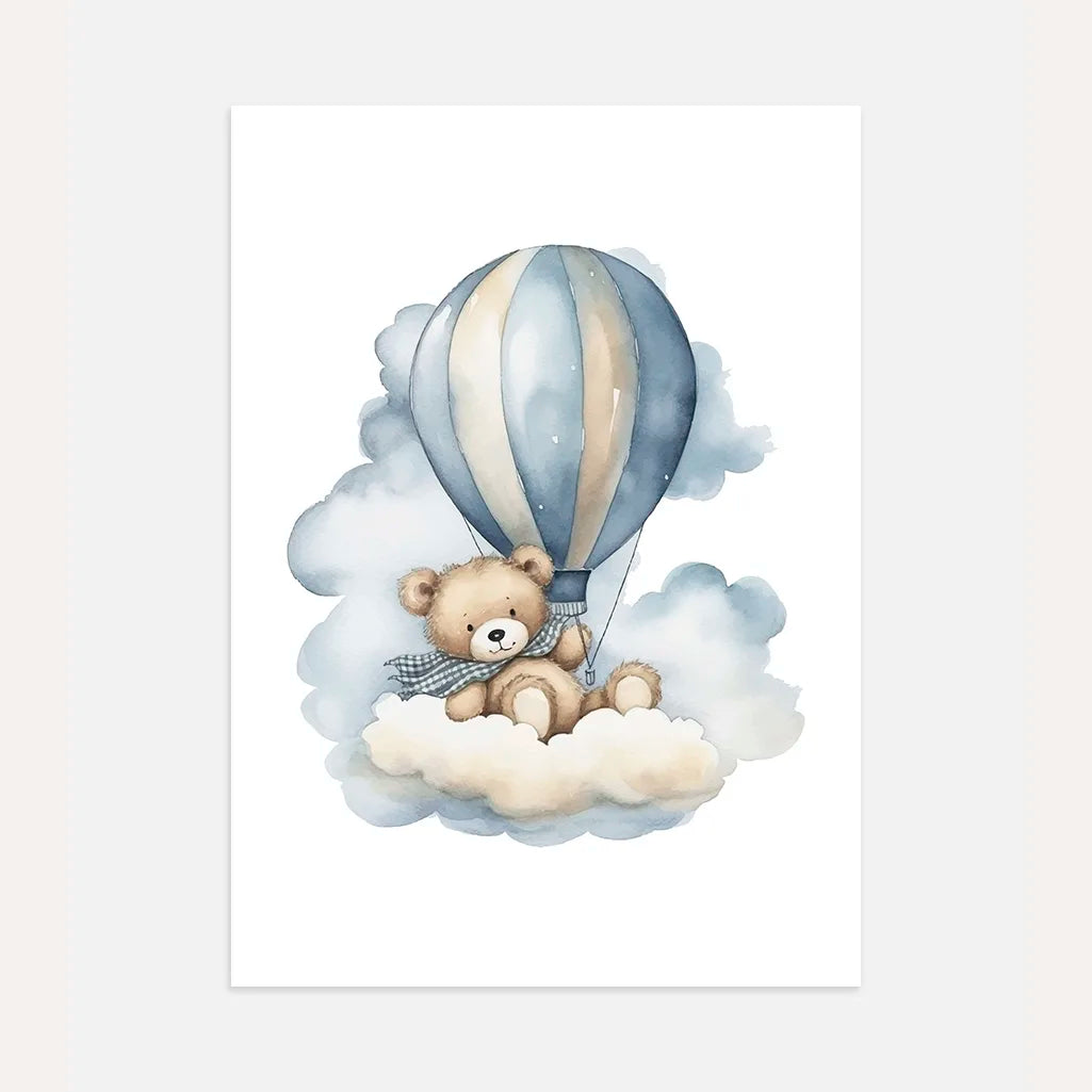 bear floating on balloon poster kids wall art