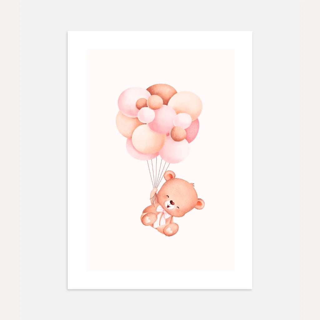 bear lifted by balloons poster kids wall art