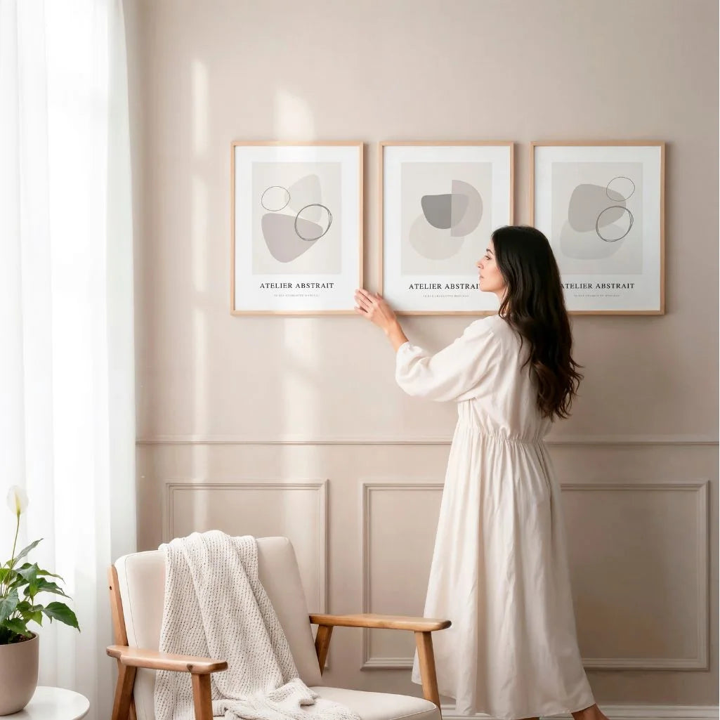 beige organic shapes wall art set of 3 minimalist posters for calm interior design