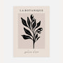 Black botanical leaves poster on warm beige background with minimalist gallery style design