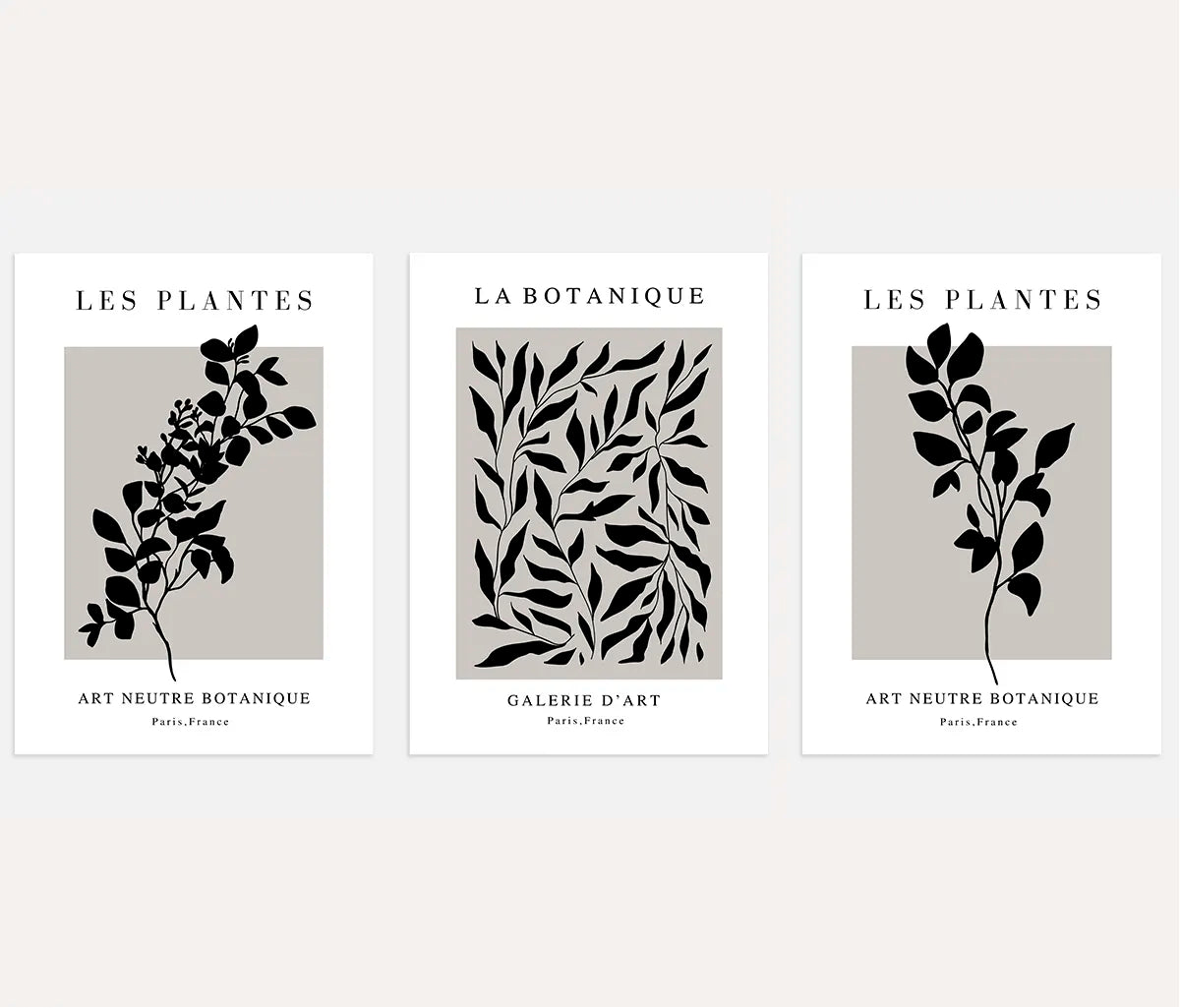 black botanical silhouette poster set wall art for living room decor beige tones