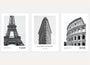 Black and white architecture poster set of 3 Paris New York Rome