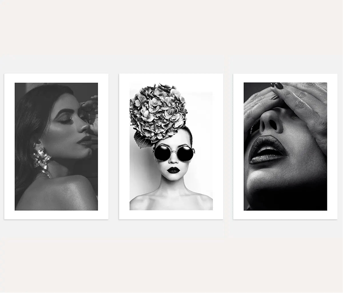 Black and white fashion poster set of 3 woman portrait wall art