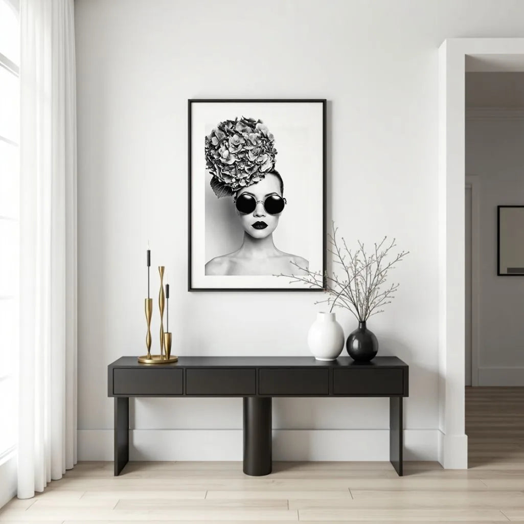 black white floral poster bedroom decor