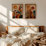 boho gallery wall set of 2 with abstract botanical prints in terracotta and green tones for living room wall decor
