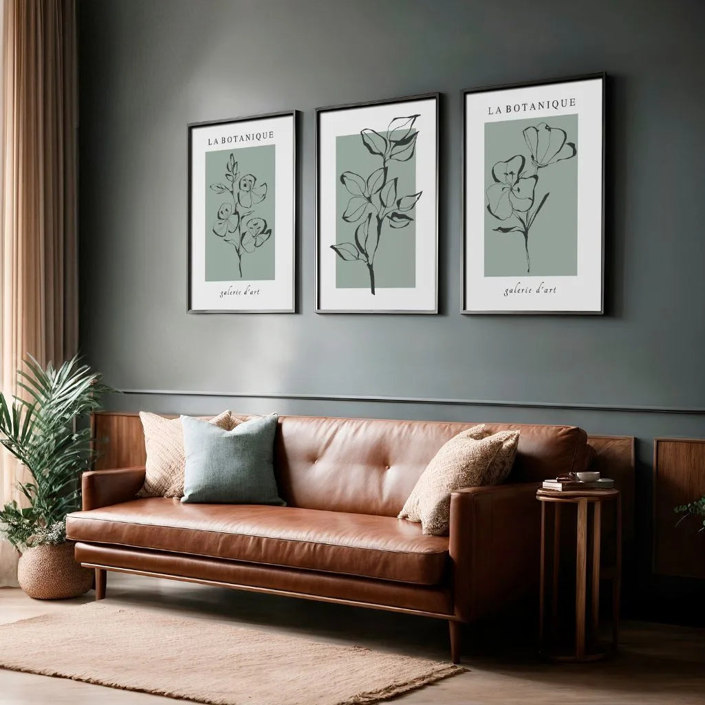 green botanical drawing poster set wall art for bedroom decor