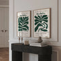 Set of 2 botanical green posters arranged as gallery wall in modern interior
