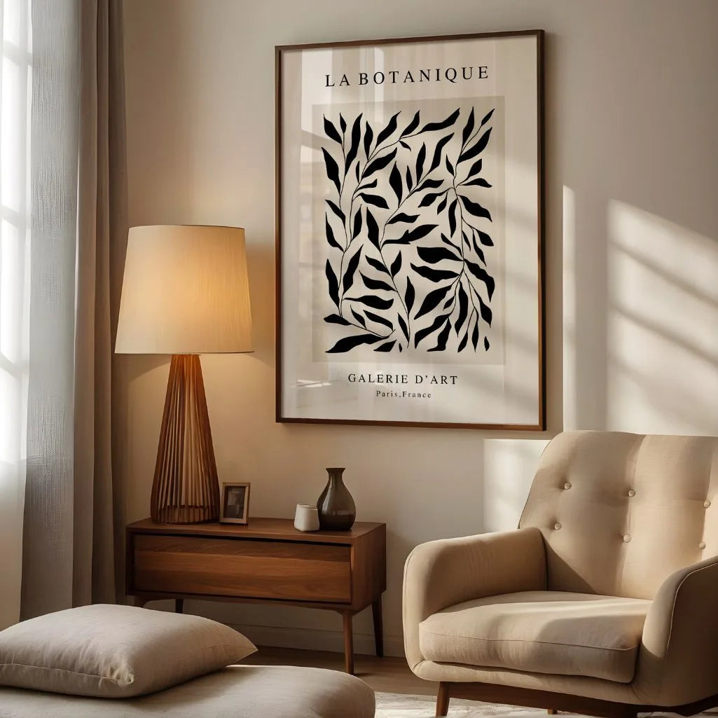 botanical leaves wall print bedroom soft neutral decor