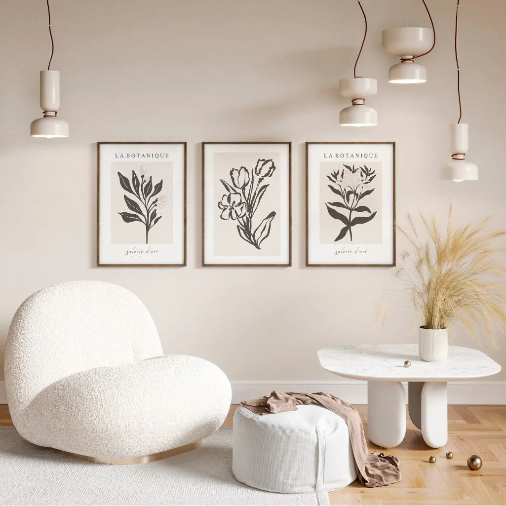 beige botanical poster set gallery wall minimalist neutral decor