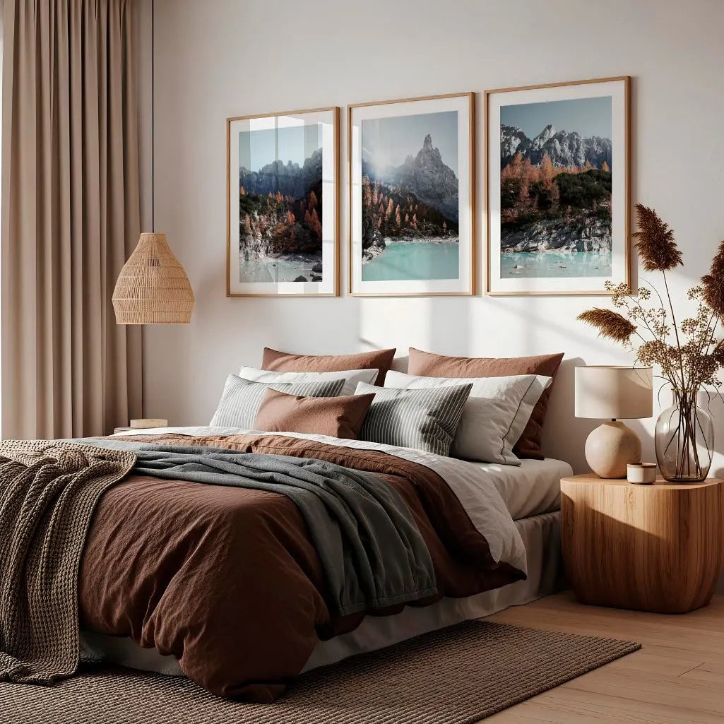 Bright mountain landscape wall art set fresh nature posters