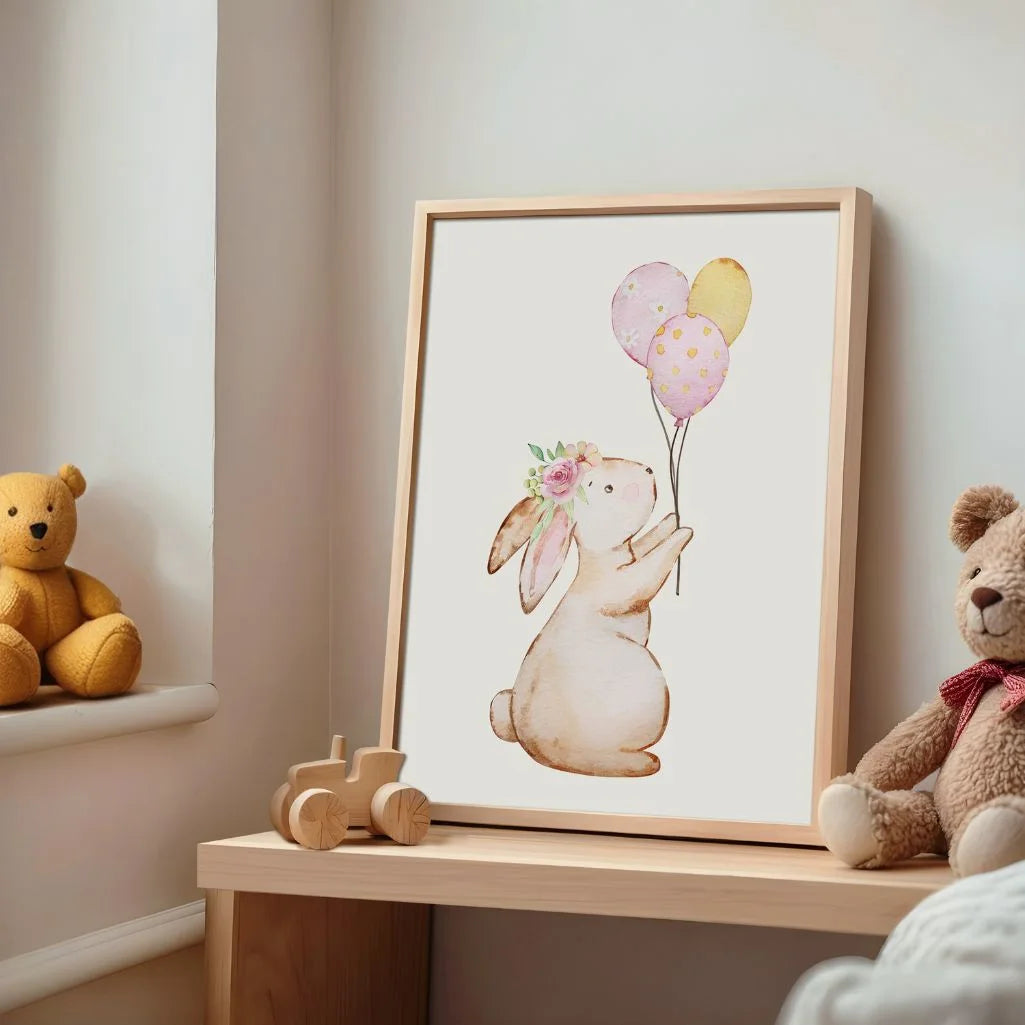 bunny balloons poster kids bedroom wall art