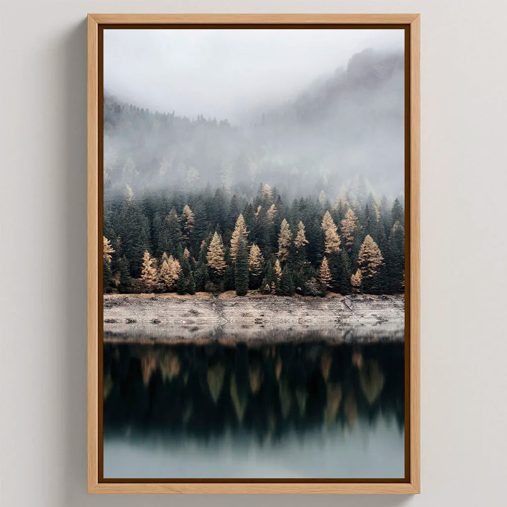 Lienzo enmarcado - Niebla matinal en el lago