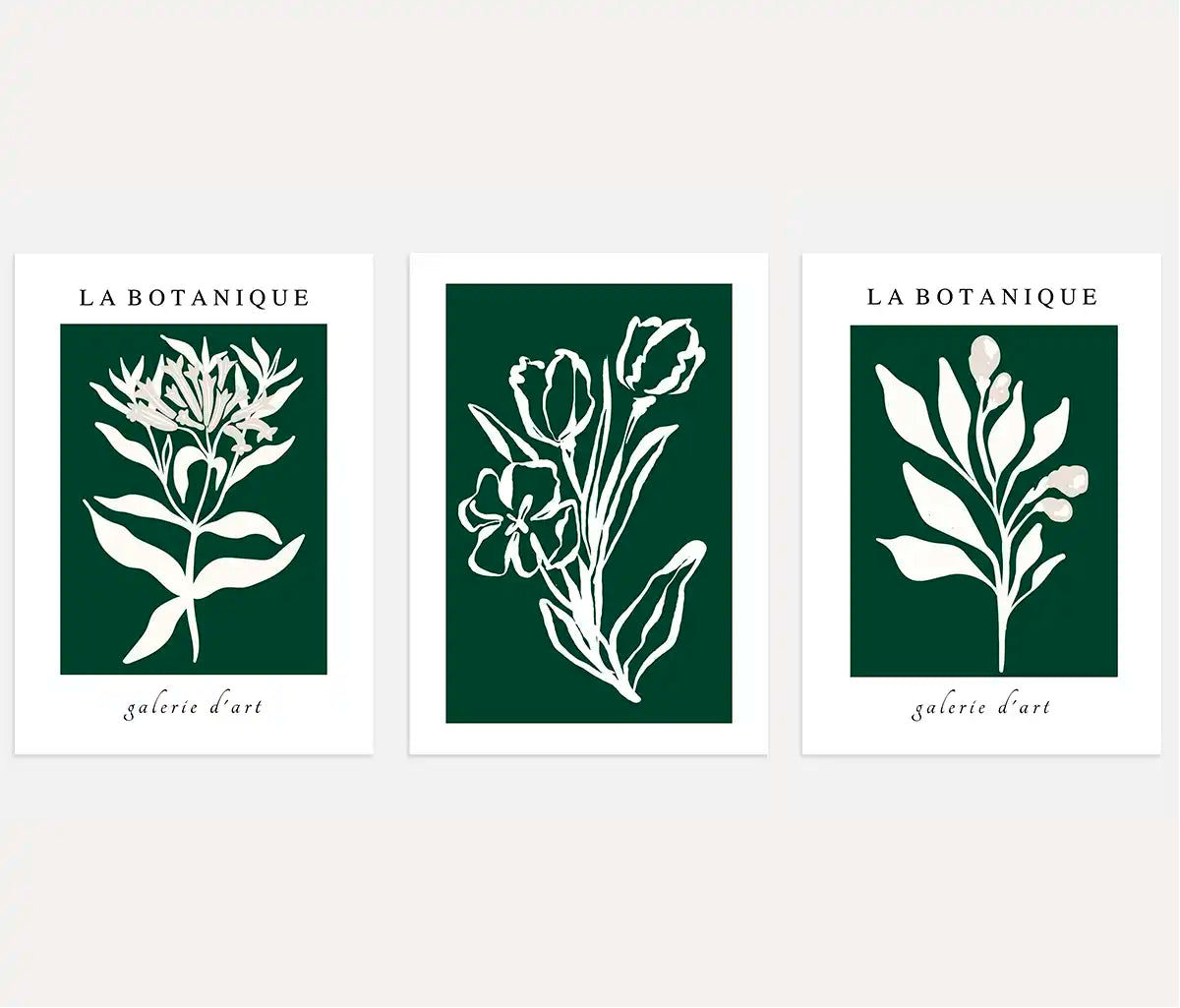 white botanical poster set dark green wall art for living room decor