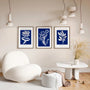 white botanical silhouette poster set navy wall art for interior design