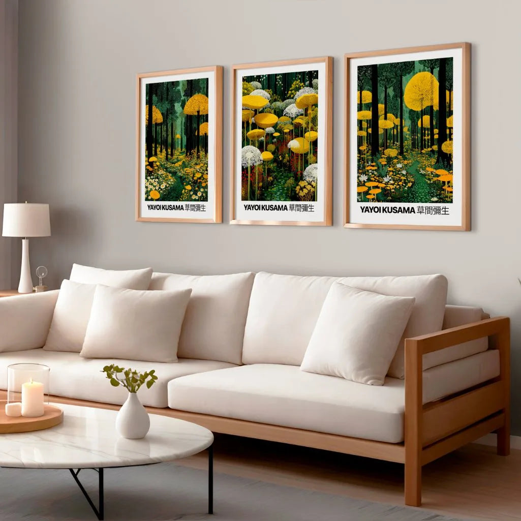 Gallery wall with forest poster set of 3 in yellow green nature design
