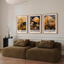 Gold night flower poster set with moon for bedroom dark elegant wall art
