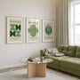 bauhaus wall art set in green and beige in calm bedroom