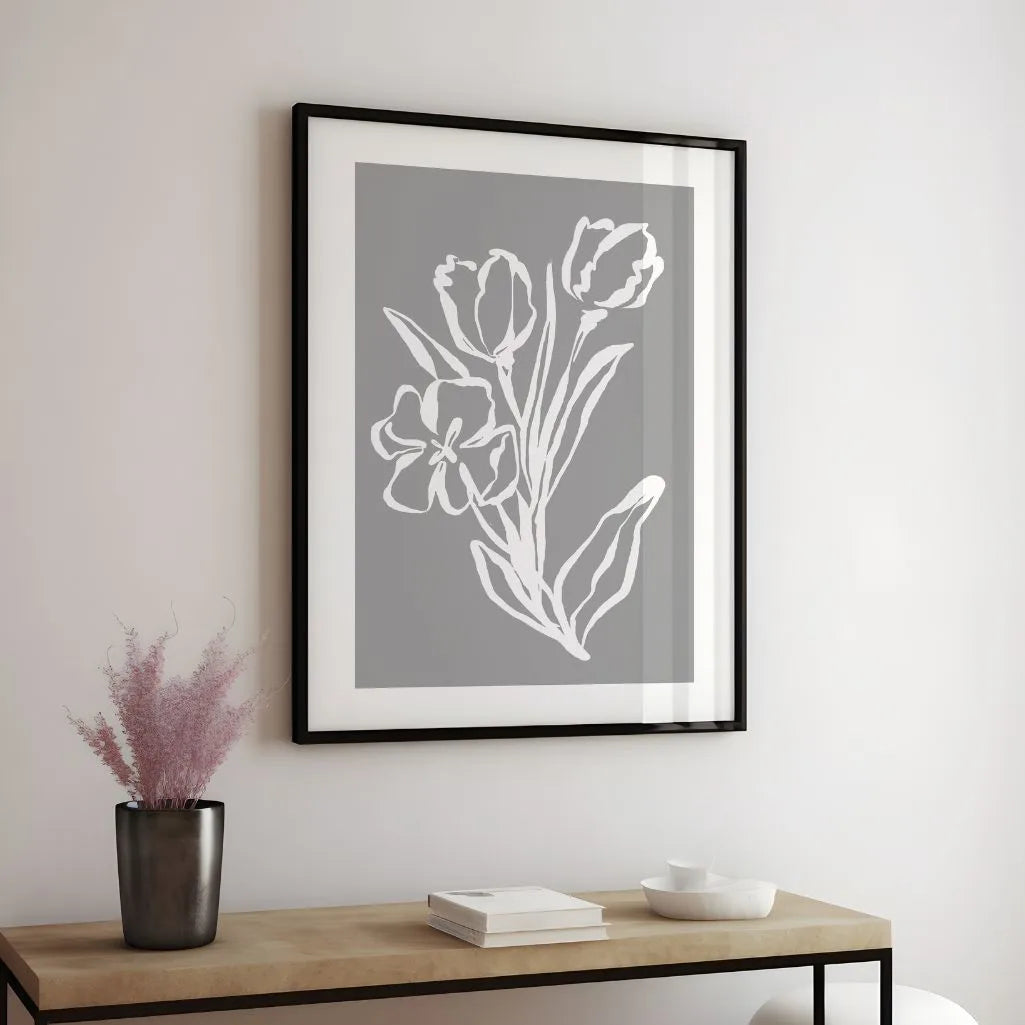 grey floral line art poster gallery wall modern decor