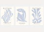 Henri Matisse blue silhouette poster set of 3 in soft blue and cream tones minimalist wall art