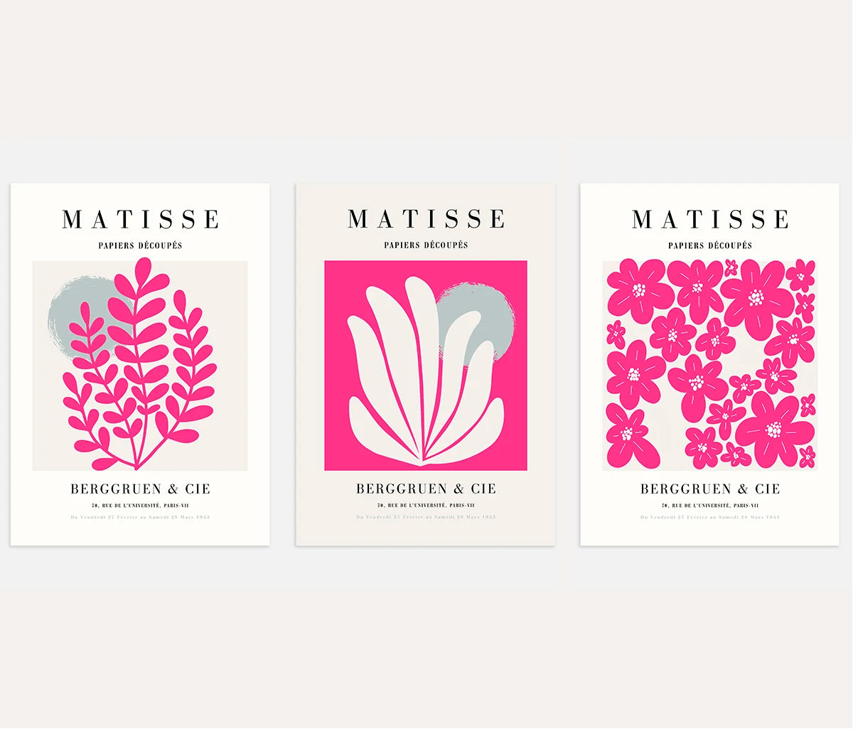 henri matisse poster set of 3 bold floral pink beige wall art