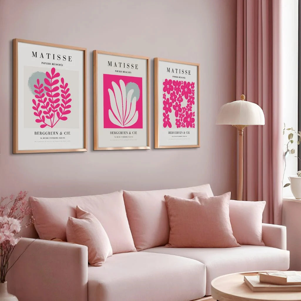 henri matisse floral poster set bright pink living room decor