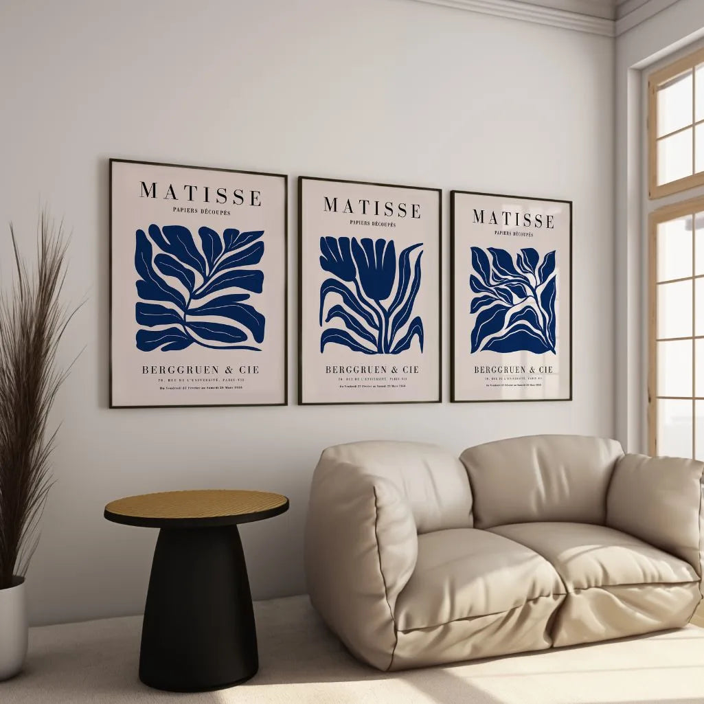 henri matisse poster set of 3 blue classic interior