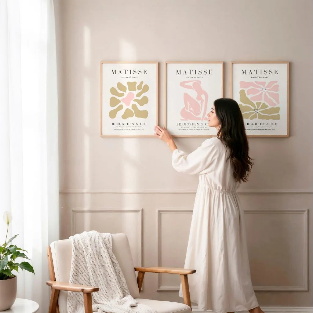 henri matisse poster set of 3 abstract pink beige gallery wall