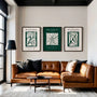 Henri Matisse abstract floral poster set of 3 in green tones for stylish wall decor