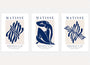 henri matisse poster set of 3 navy blue beige wall art
