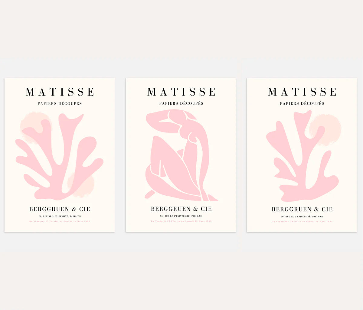 henri matisse pastel pink poster set of 3 beige background