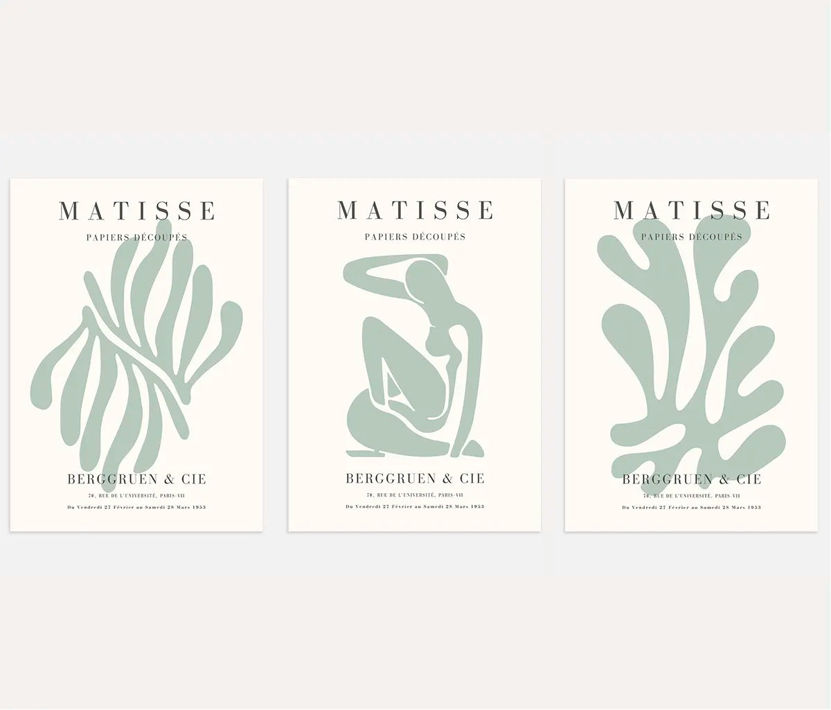 henri matisse poster set of 3 sage green beige abstract figure wall art
