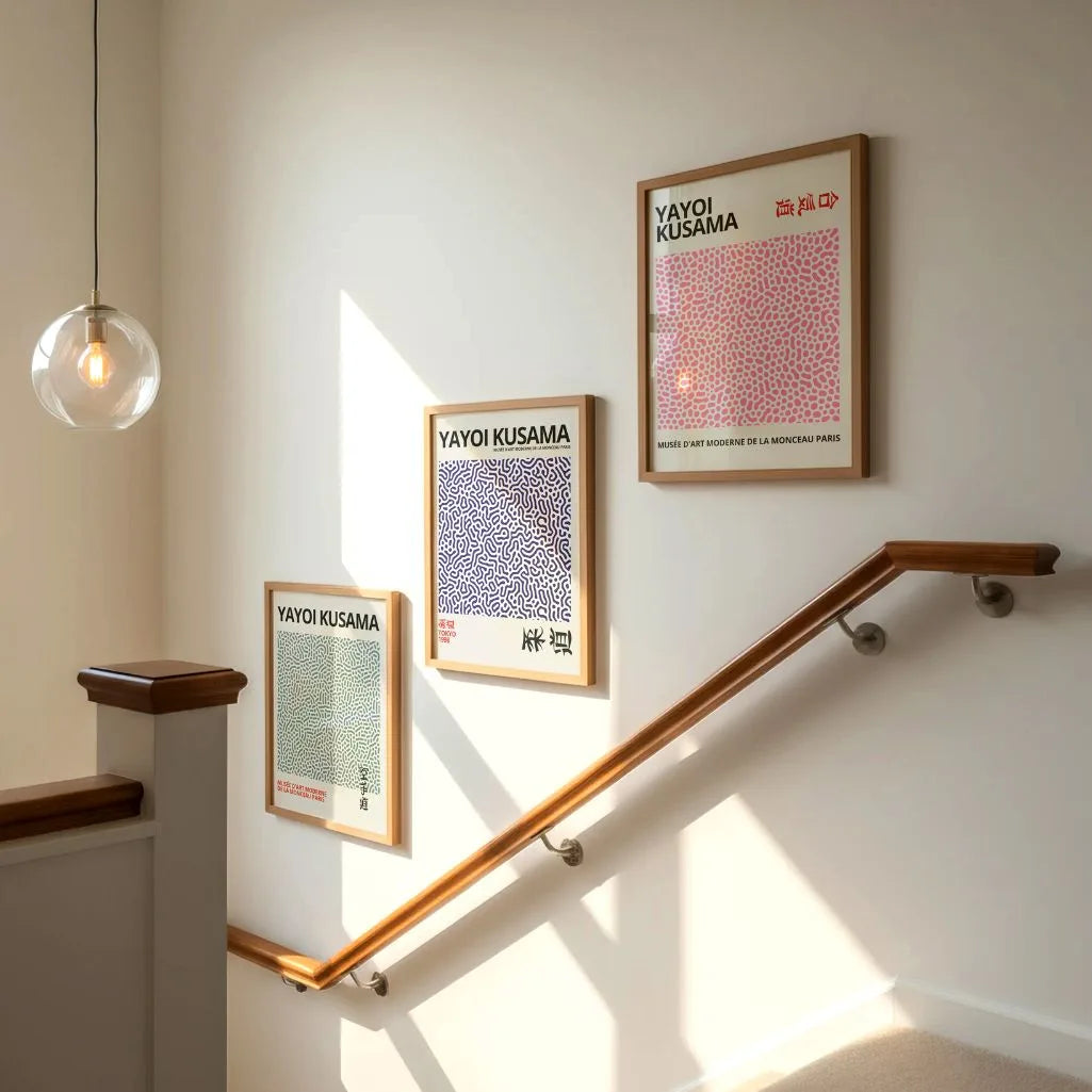 Soft abstract dot pattern poster set for bedroom, calm modern wall decor