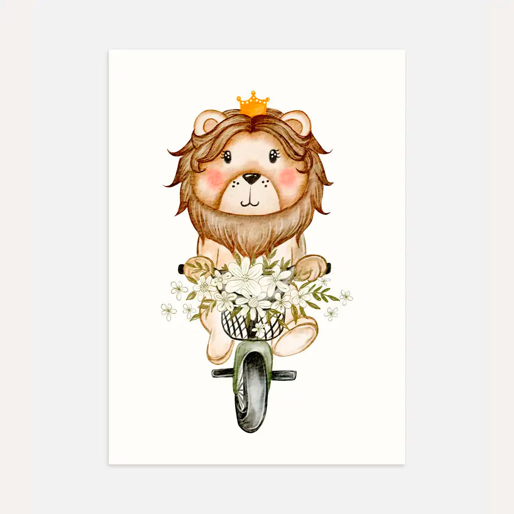 lion on bicycle poster kids wall art