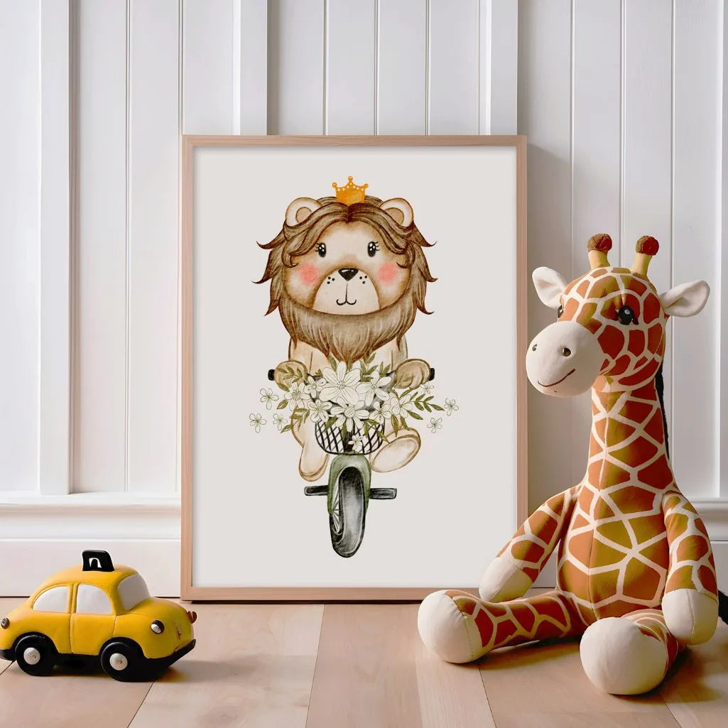 lion bicycle poster nursery decor