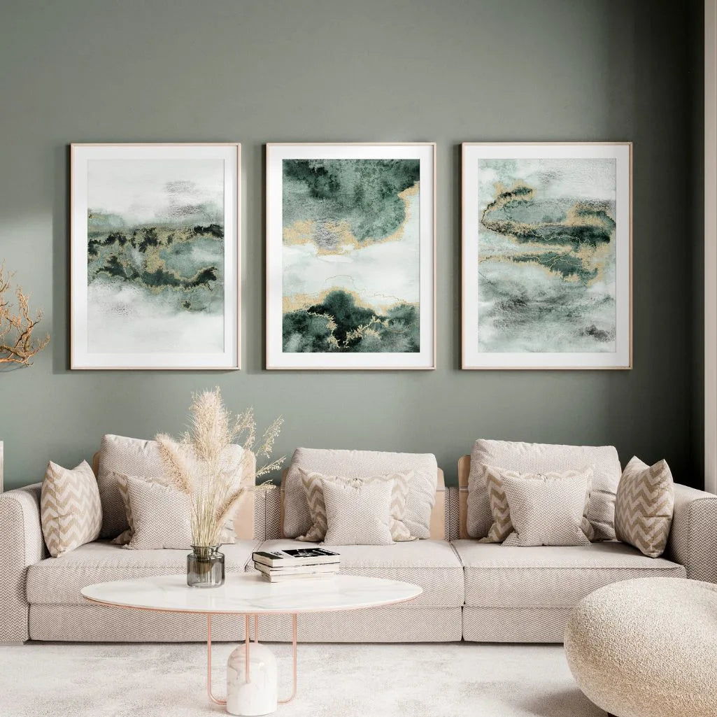 marble effect abstract art set of 3 gold veins modern wall decor
