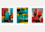 abstract color fields poster set of 3 in red turquoise yellow modern wall art for living room