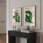 Close up of abstract green poster set showing soft shapes and muted modern tones