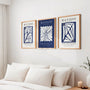Henri Matisse botanical blue flowers poster set in navy and beige tones for modern home decor