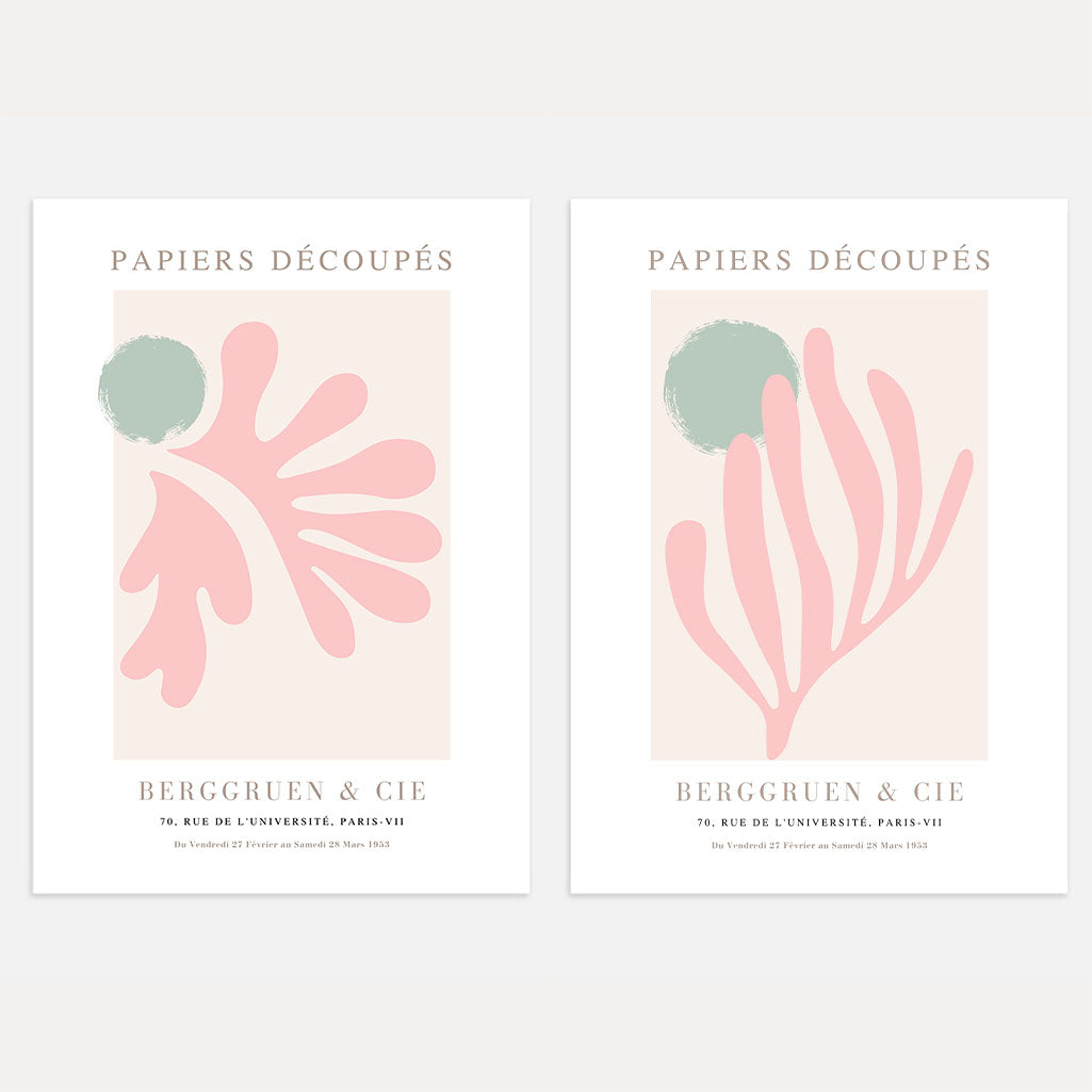 Matisse soft pink abstract forms set of 2 posters with organic shapes in pastel tones