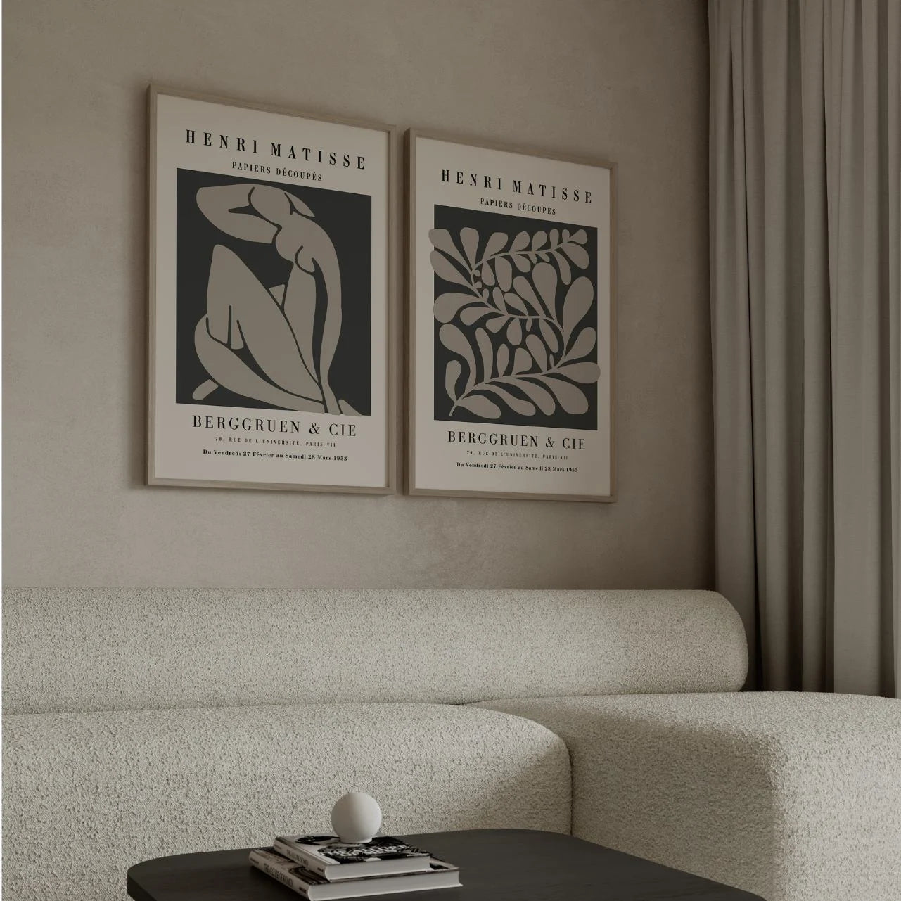matisse taupe botanical poster set living room dark decor