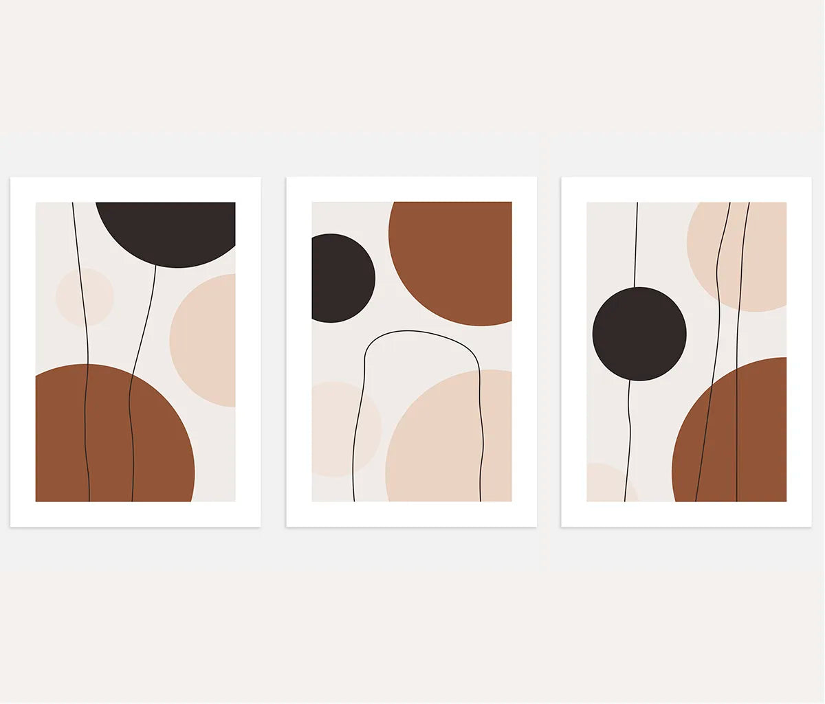mid century abstract poster set of 3 terracotta beige modern wall art