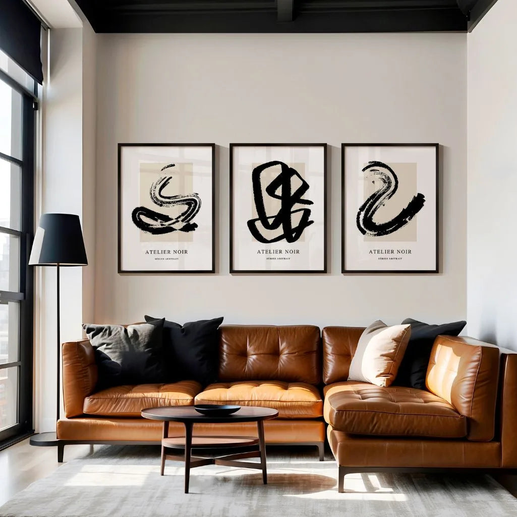 Minimalist ink art wall decor set with expressive brush lines