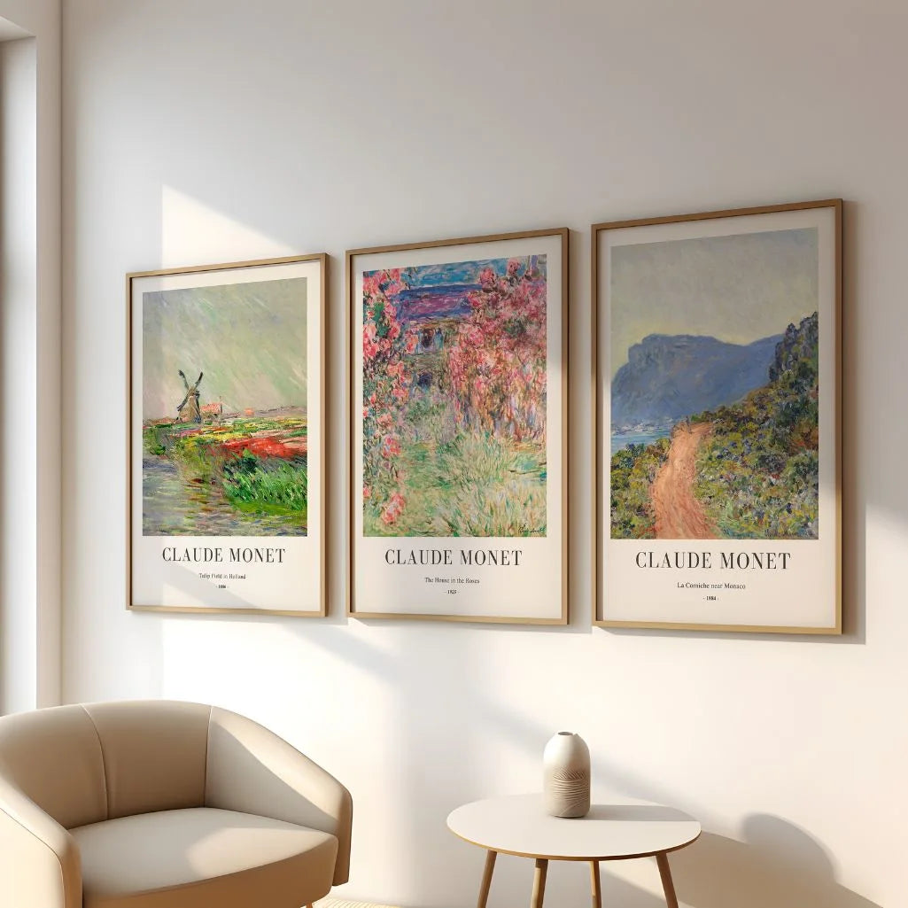 Claude Monet impressionist landscape poster set for bedroom wall decor