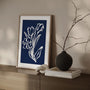 navy floral line art poster bedroom calm elegant decor