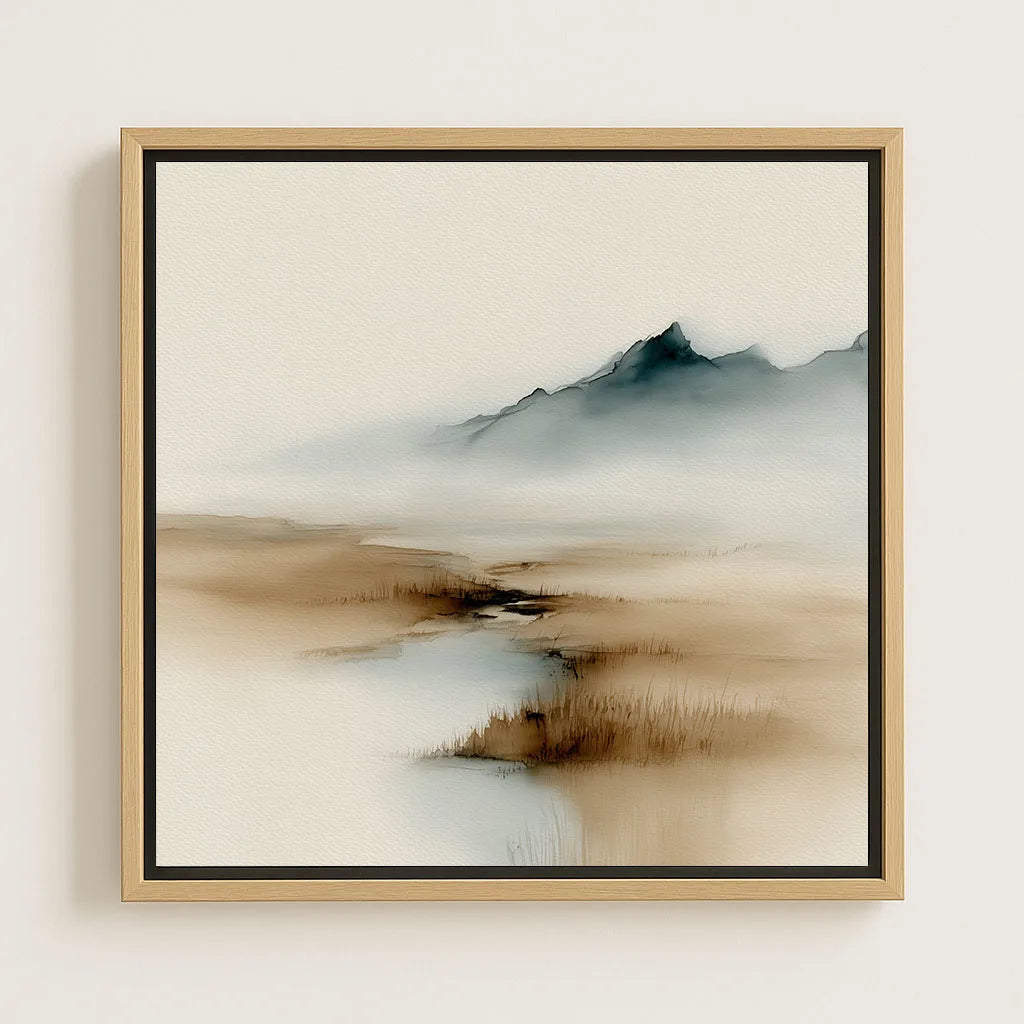 Lienzo enmarcado – Niebla beige y azul