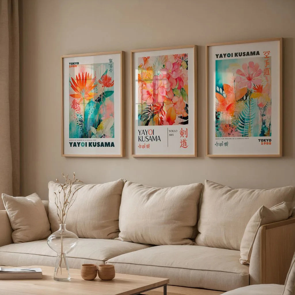 Gallery wall with pastel floral poster set of 3 soft design