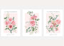 pink floral watercolor poster set green leaves botanical wall art