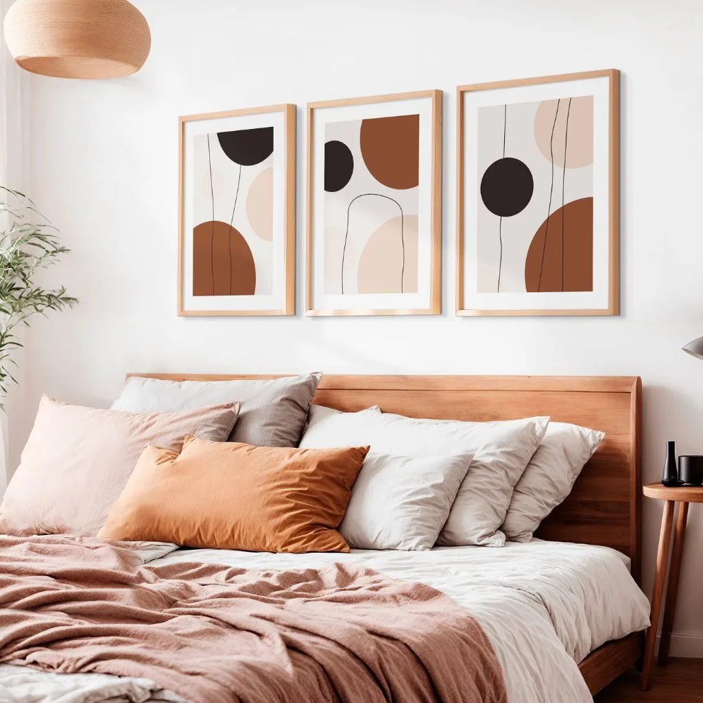 retro modern circle art set of 3 warm terracotta tones wall decor