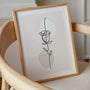 Rose line art poster displayed in gallery wall with minimalist black and beige prints