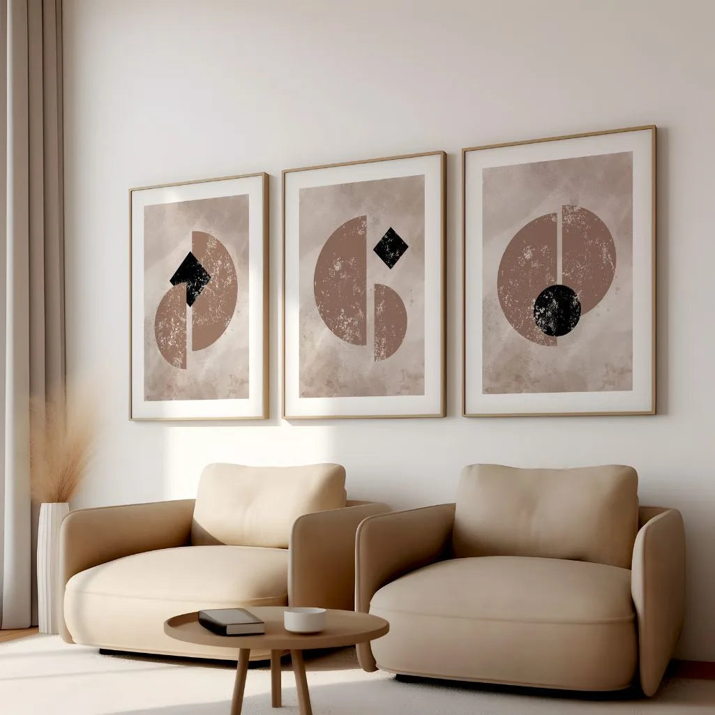 vintage inspired abstract poster set of 3 warm neutral wall decor